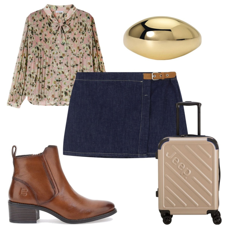 Outfit donna - Total look #2099161. Stile Boho per Tutti i giorni. Abbinamento con anelli, minigonne, stivaletti, bluse, valigie.