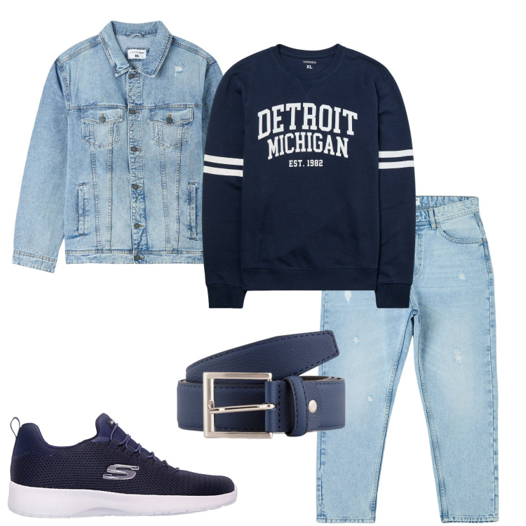 Outfit uomo - Casual style. Stile Casual per Tutti i giorni. Abbinamento con jeans strappati, giacche, felpe, sneakers, cinture.