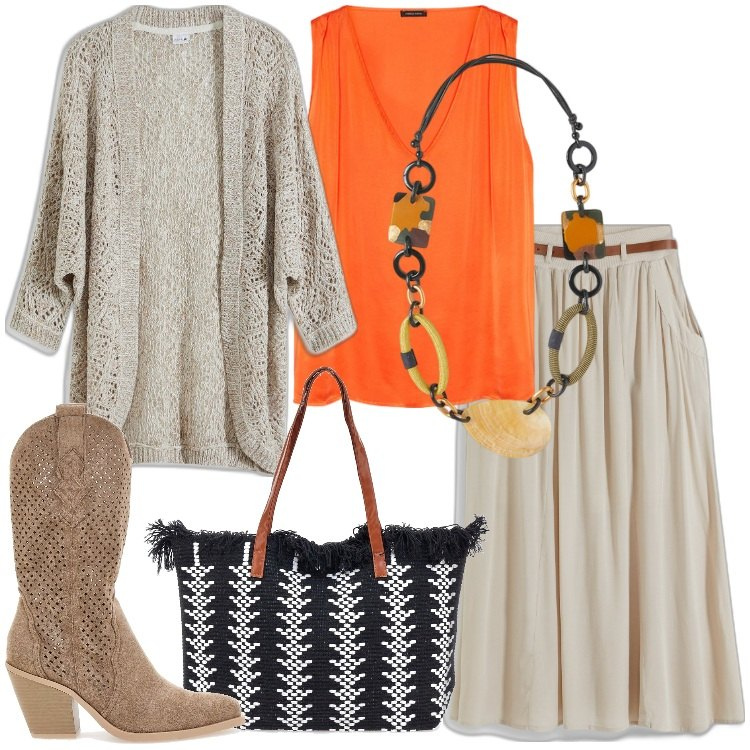 Outfit donna - Le mie irrinunciabili collane. Stile Boho per Tutti i giorni. Abbinamento con gonne lunghe, cardigans, stivaletti, collane, borse a spalla, top.