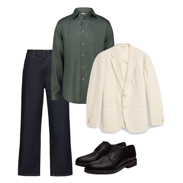 Outfit uomo - Giacca chiara. Stile Casual per Tutti i giorni. Abbinamento con giacche, scarpe stringate, camicie, jeans.