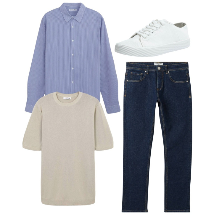 Outfit uomo - Total look. Stile Casual per Tutti i giorni. Abbinamento con camicie, t-shirt, sneakers, jeans.
