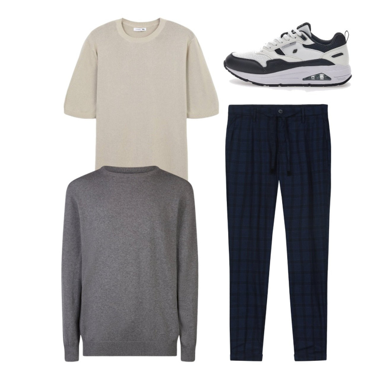 Outfit uomo - Total look. Stile Casual per Tutti i giorni. Abbinamento con t-shirt, maglieria, sneakers, pantaloni.