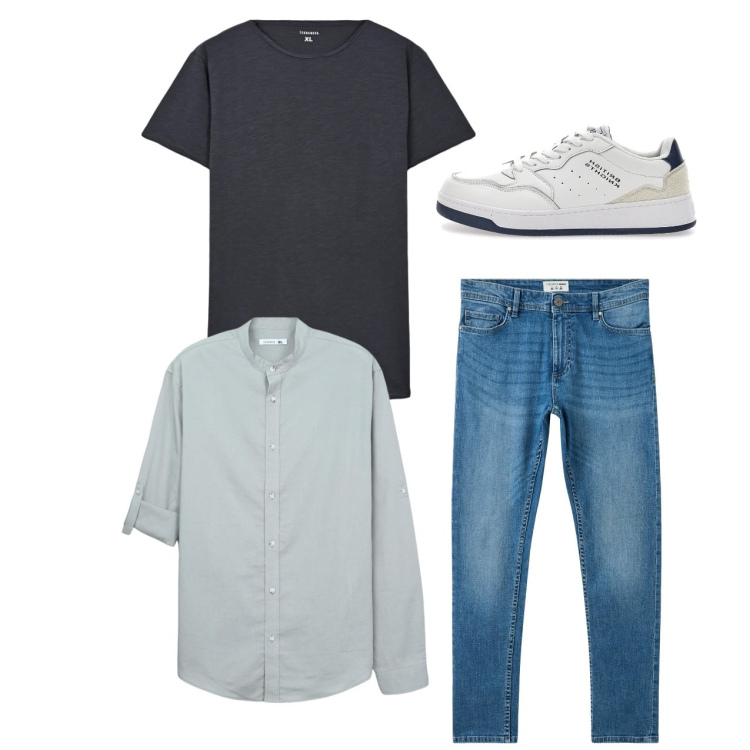 Outfit uomo - Total look. Stile Casual per Tutti i giorni. Abbinamento con jeans skinny, camicie, t-shirt, sneakers.