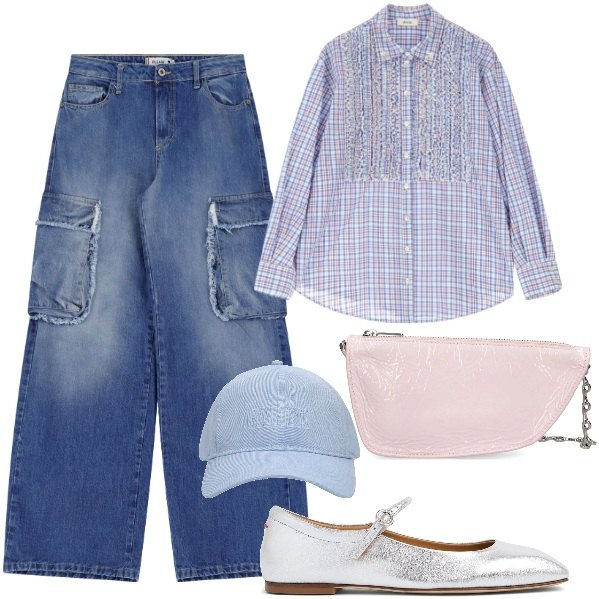 Outfit donna - Ballerine in primavera. Stile Casual chic per Tutti i giorni. Abbinamento con jeans, camicie, ballerine, cappelli, borse a spalla.