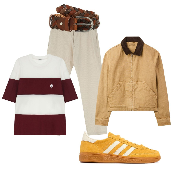 Outfit uomo - Originale con le Adidas gialle. Stile Trendy per Tutti i giorni. Abbinamento con cappotti, pantaloni, t-shirt, cinture, sneakers.