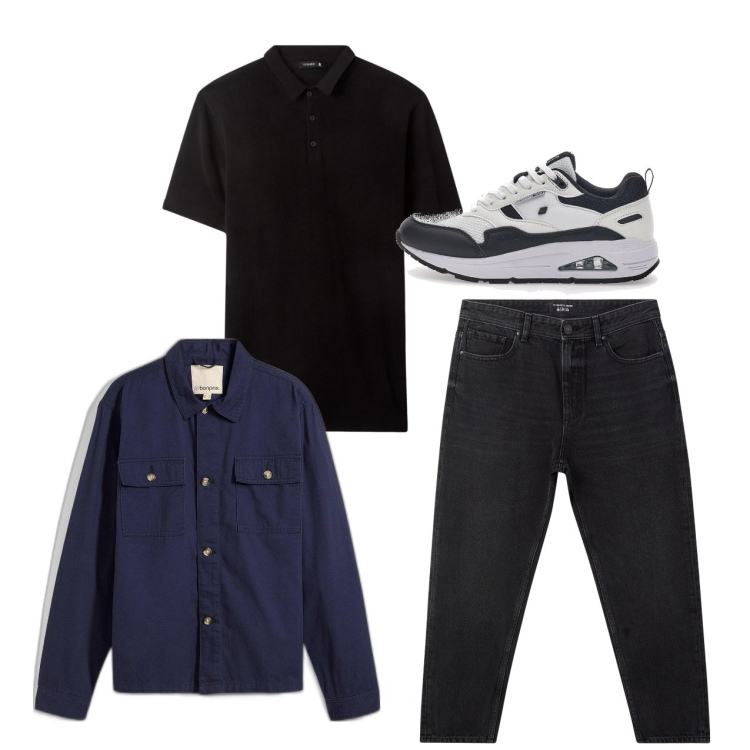 Outfit uomo - Total look. Stile Urban per Tutti i giorni. Abbinamento con giacche, jeans, polo, sneakers.