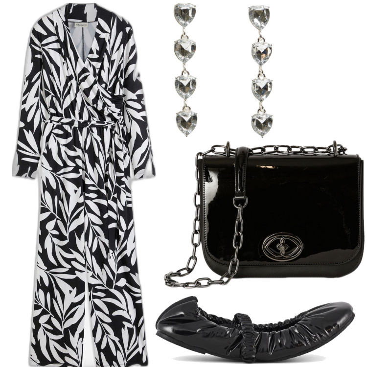 Outfit donna - Comoda e carina. Stile Trendy per Tutti i giorni. Abbinamento con tute, orecchini, ballerine, borse a tracolla.