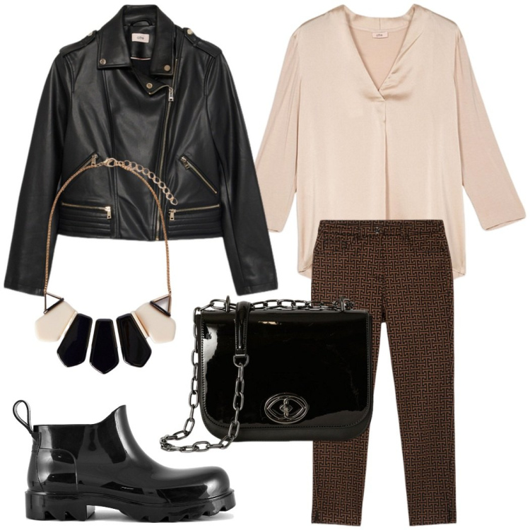 Outfit donna - Stile grintoso. Stile Urban per Tutti i giorni. Abbinamento con stivali, bluse, pantaloni skinny, giacche, borse a tracolla, collane.