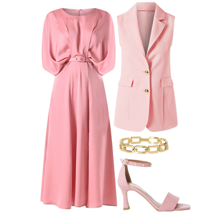 Outfit donna - Romantica. Stile Romantica per Cerimonia. Abbinamento con sandali col tacco, braccialetti, gilet, vestiti lunghi.