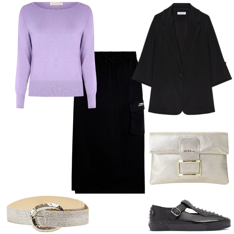 Outfit donna - Mary Jane Obsession. Stile Bon Ton per Ufficio. Abbinamento con cinture, maglieria, pochette, gonne longuette, sneakers, blazer.