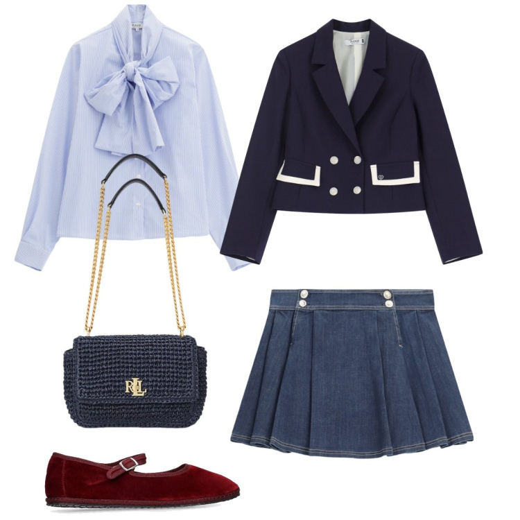 Outfit donna - Mary Jane Obsession. Stile Preppy per Serata fuori. Abbinamento con camicie, blazer, minigonne, borse a spalla, ballerine.
