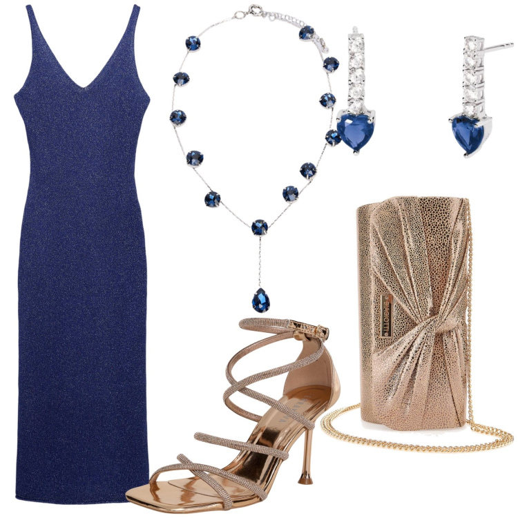 Outfit donna - Irrinunciabile collana. Stile Glamour per Serata fuori. Abbinamento con sandali col tacco, vestiti lunghi, orecchini, pochette, collane.
