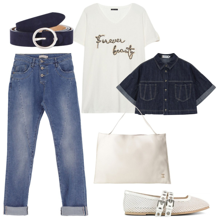 Outfit donna - Mary Jane Obsession. Stile Casual chic per Tutti i giorni. Abbinamento con jeans slim fit, blazer, borse a spalla, cinture, ballerine, t-shirt.