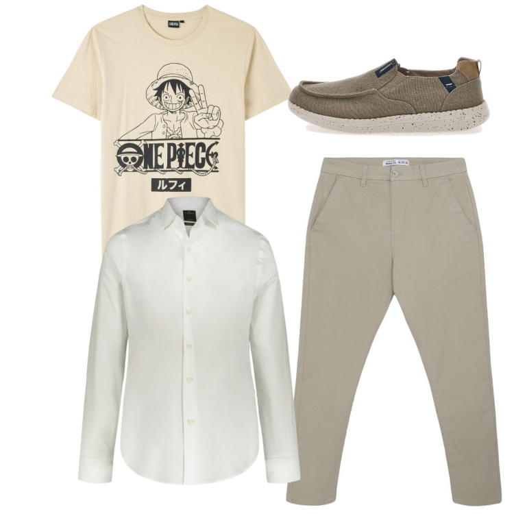 Outfit uomo - Total look city. Stile Casual per Tutti i giorni. Abbinamento con pantaloni chino, t-shirt, camicie, scarpe stringate.
