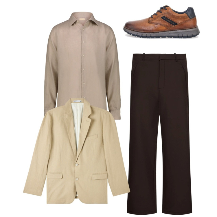 Outfit uomo - Nocciola. Stile Casual per Tutti i giorni. Abbinamento con giacche, scarpe stringate, camicie, pantaloni.