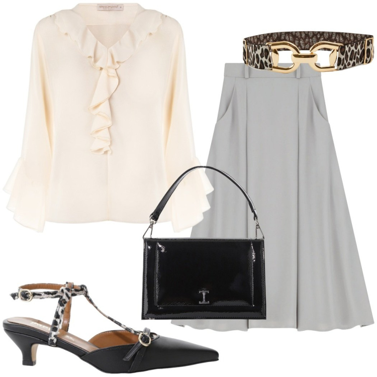 Outfit donna - Vintage rivisitato. Stile Chic per Serata fuori. Abbinamento con cinture, bluse, gonne lunghe, décolleté, borse a tracolla.