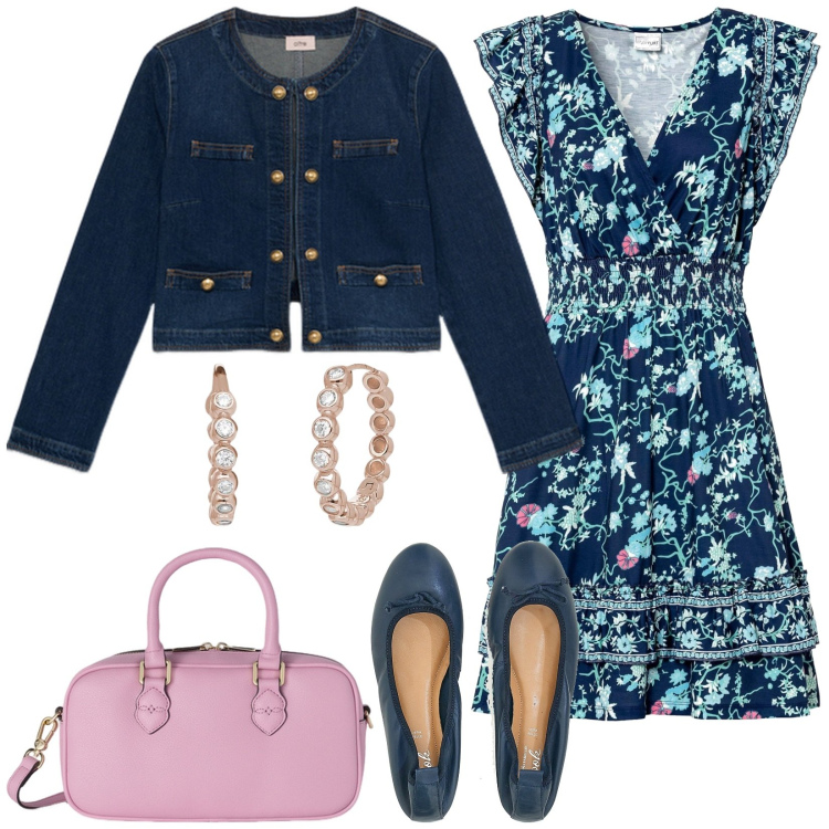 Outfit donna - Mini dress e ballerine. Stile Romantica per Tutti i giorni. Abbinamento con vestiti, orecchini, ballerine, blazer, borse a mano.