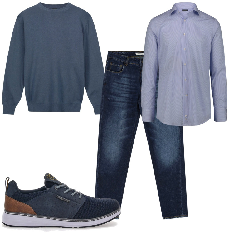 Outfit uomo - Blu casual. Stile Casual per Tutti i giorni. Abbinamento con jeans dritti, sneakers, camicie, maglieria.