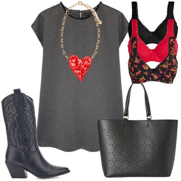 Outfit donna - Le mie irrinunciabili collane. Stile Urban per Tutti i giorni. Abbinamento con reggiseni, vestiti, stivaletti texani, ciondoli, shopping bag.