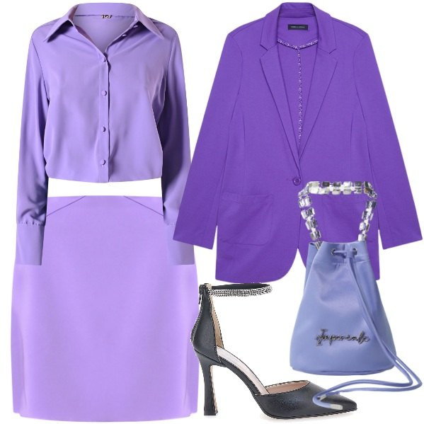 Outfit donna - Tailleur sartoriale per curve eleganti. Stile Vintage retrò per Ufficio. Abbinamento con camicie, minigonne, borse a secchiello, décolleté, blazer.