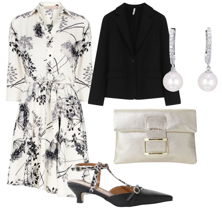 Outfit donna - Cerimonia a maggio. per Cerimonia. Abbinamento con décolleté, blazer, pochette, orecchini, vestiti chemisier.