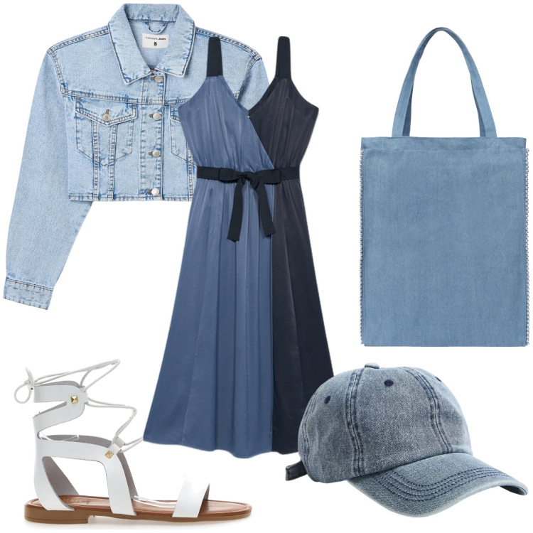 Outfit donna - Il vestito bicolor. Stile Glamour per Tutti i giorni. Abbinamento con borse tote, cappelli, blazer, sandali, vestiti.