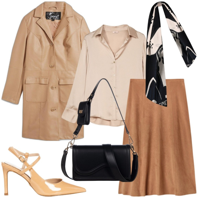 Outfit donna - Cena fuori. Stile Chic per Serata fuori. Abbinamento con blazer, pochette, décolleté, sciarpe, camicie, gonne longuette.