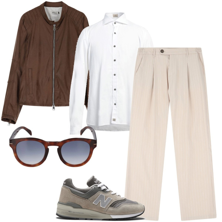 Outfit uomo - Gessato chiaro. Stile Urban per Ufficio. Abbinamento con camicie, sneakers, pantaloni, giacche, occhiali da sole.