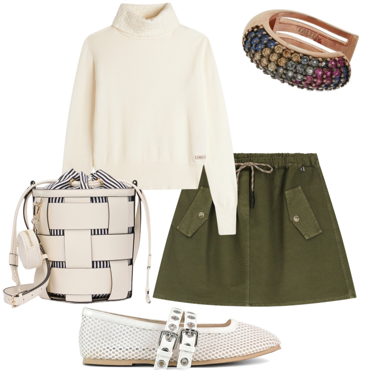 Outfit donna - Una bella gonnella. Stile Bon Ton per Tutti i giorni. Abbinamento con maglieria, minigonne, ballerine, orecchini, borse a secchiello.