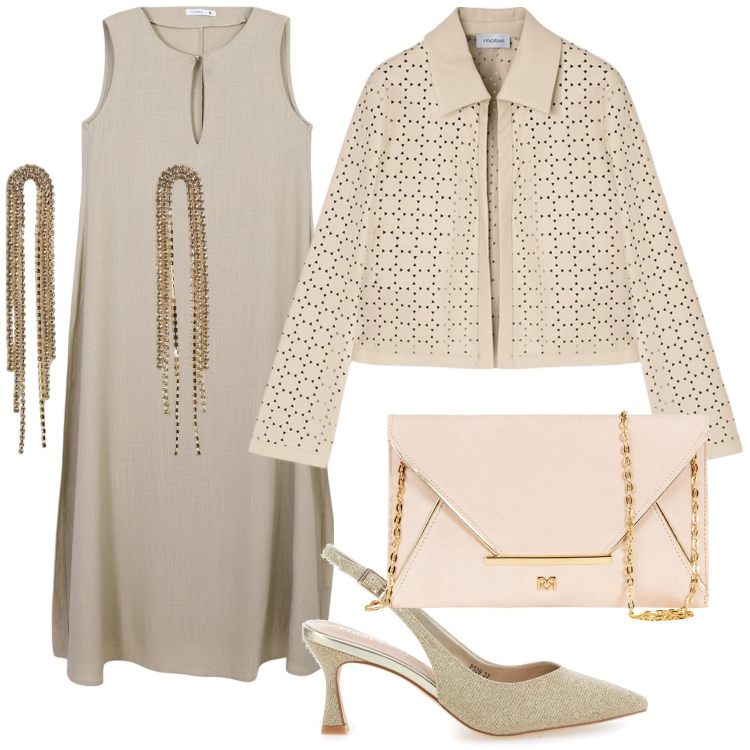 Outfit donna - Cerimonia alle 11. Stile Bon Ton per Cerimonia. Abbinamento con orecchini, vestiti lunghi, pochette, décolleté, blazer.