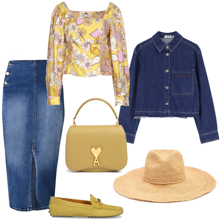 Outfit donna - Giallo burro e jeans. Stile Boho per Tutti i giorni. Abbinamento con top, gonne longuette, blazer, cappelli, mocassini, borse a mano.
