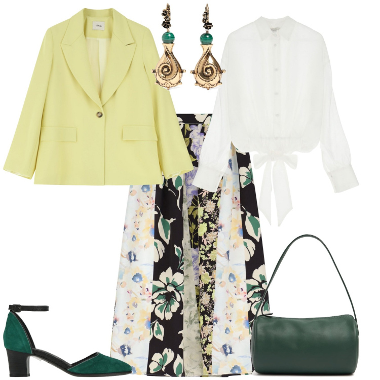 Outfit donna - Cerimonia evento. Stile Vintage retrò per Cerimonia. Abbinamento con décolleté, blazer, gonne lunghe, camicie, borse a spalla, orecchini.