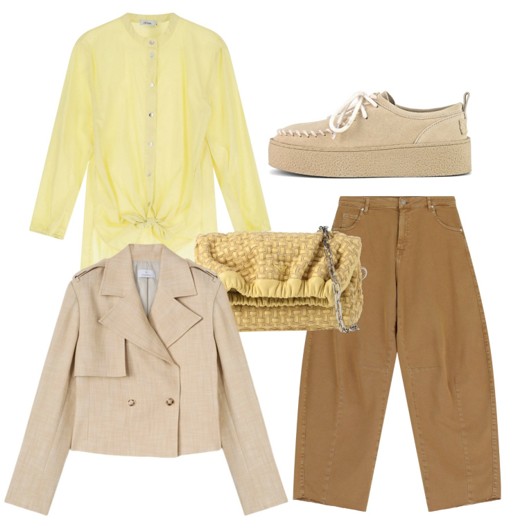 Outfit donna - Balloons di primavera. Stile Casual chic per Tutti i giorni. Abbinamento con borse a tracolla, pantaloni, camicie, mocassini, blazer.