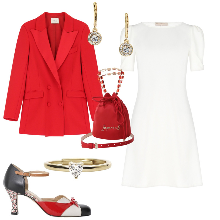 Outfit donna - Bon ton cerimonia evento serata speciale. Stile Bon Ton per Cerimonia. Abbinamento con vestiti, anelli, borse a secchiello, blazer, décolleté, orecchini.