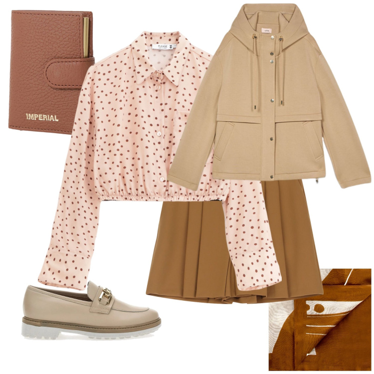 Outfit donna - In my Brown era. Stile Bon Ton per Scuola/Università. Abbinamento con sciarpe, camicie, portafogli, gonne, mocassini, blazer.