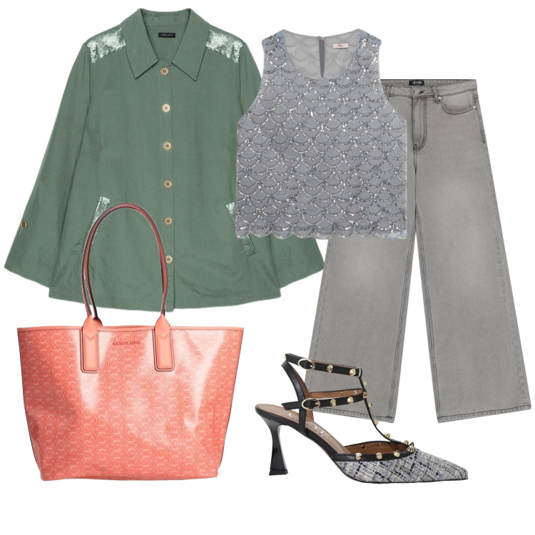 Outfit donna - Arancione. Stile Chic per Serata fuori. Abbinamento con borse a mano, jeans, décolleté, camicie, top.
