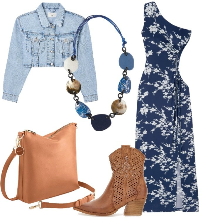Outfit donna - Stampe floreali rivisitate Donna Curvy. Stile Etnico per Tutti i giorni. Abbinamento con vestiti asimmetrici, blazer, stivaletti texani, collane, borse a tracolla.