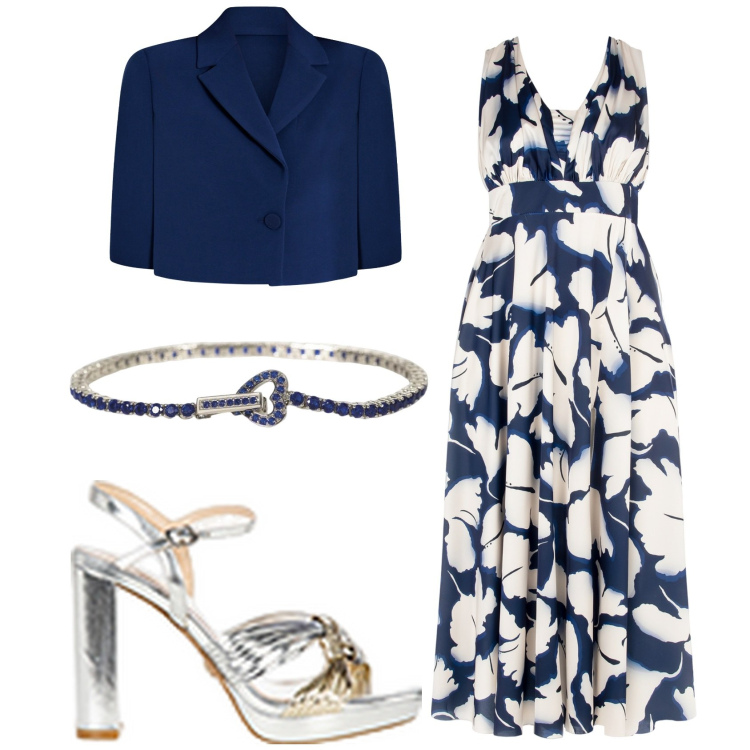 Outfit donna - Stampe floreali rivisitate. Stile Chic per Cerimonia. Abbinamento con braccialetti, vestiti lunghi, cappe, sandali in pelle.