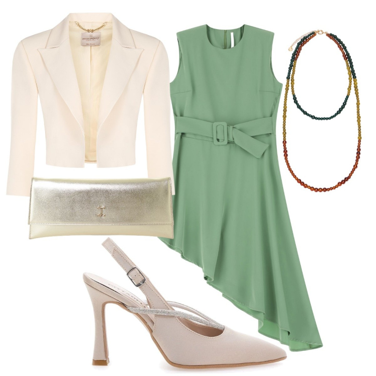 Outfit donna - Cerimonia. Stile Glamour per Cerimonia. Abbinamento con bolero, vestiti corti, pochette, décolleté, ciondoli.