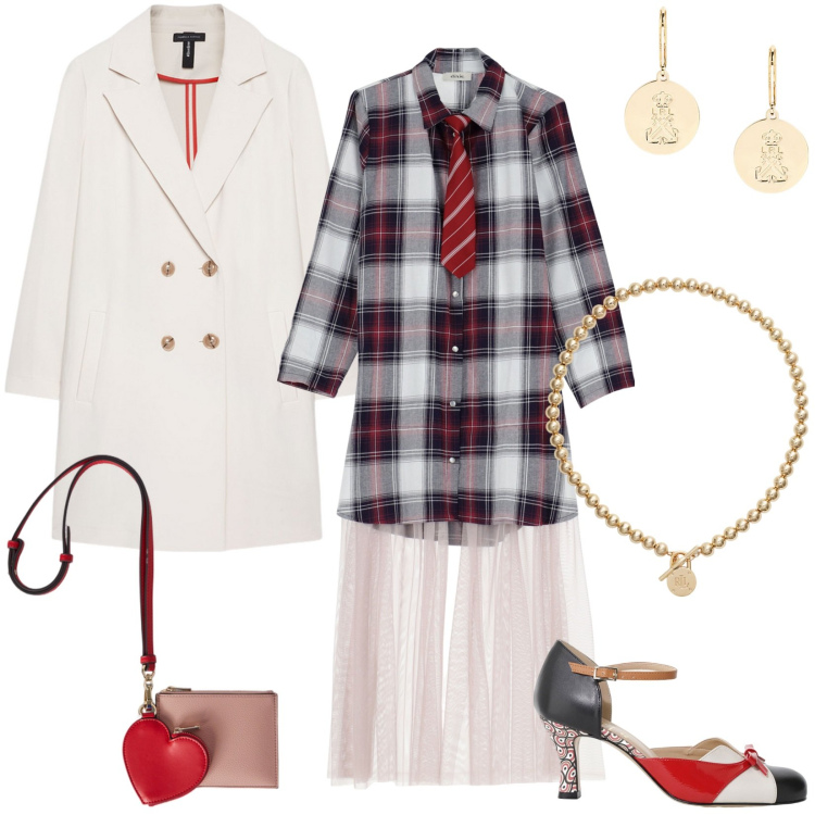 Outfit donna - Mary Jane: outfit molto originale. Stile Trendy per Tutti i giorni. Abbinamento con décolleté, vestiti chemisier, collane, orecchini, cappotti, portafogli.