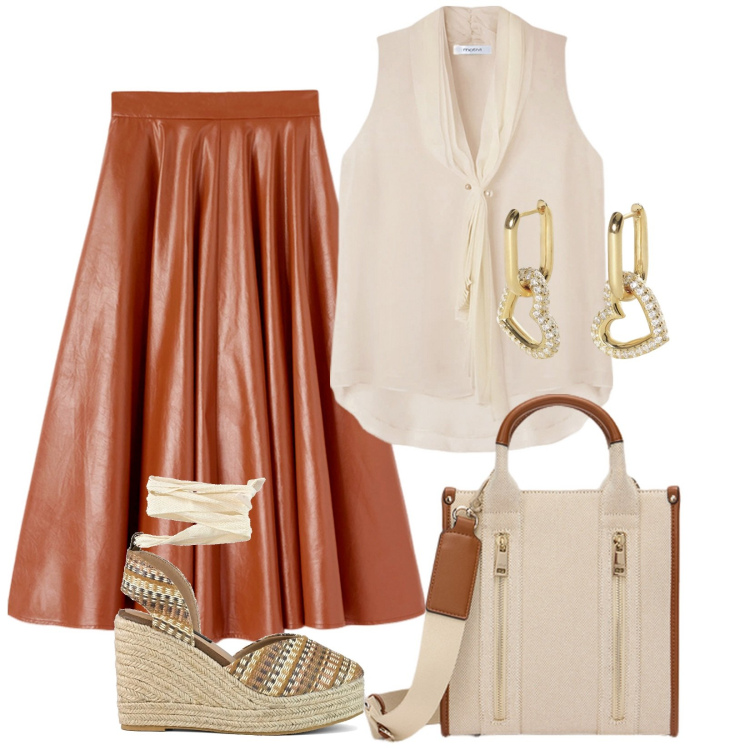 Outfit donna - Total look #2099797. Abbinamento con orecchini, zeppe, bluse, gonne longuette, borse tote.