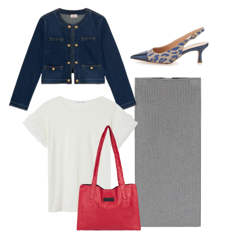 Outfit donna - Sling maculata. Stile Chic per Tutti i giorni. Abbinamento con t-shirt, shopping bag, gonne, décolleté, blazer.
