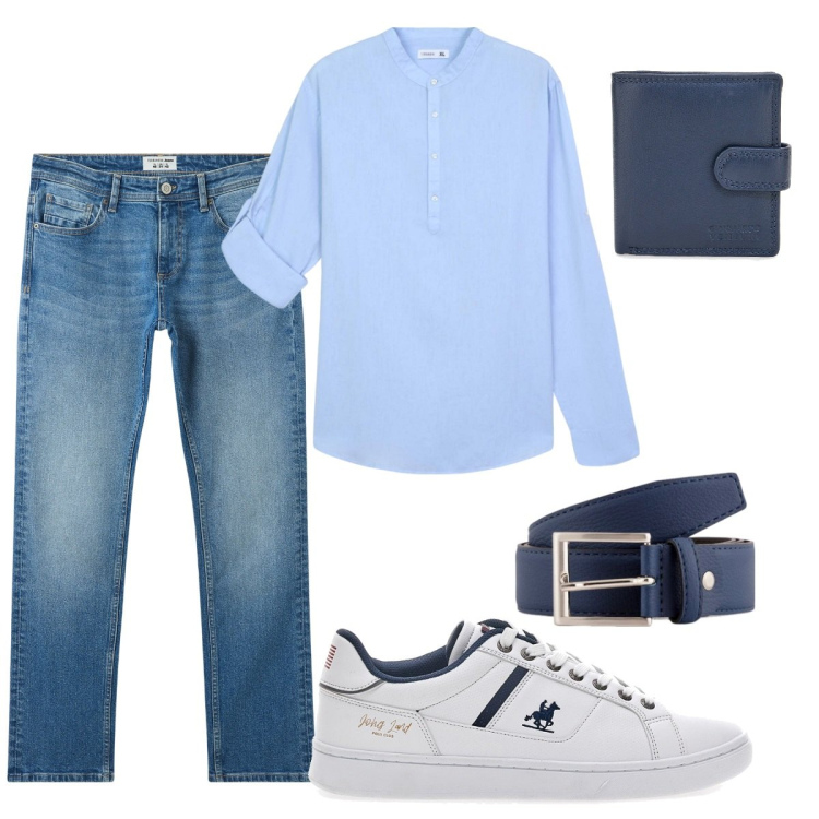 Outfit uomo - La camicia di Aprile. Stile Casual per Tutti i giorni. Abbinamento con jeans, camicie, portafogli, sneakers, cinture.