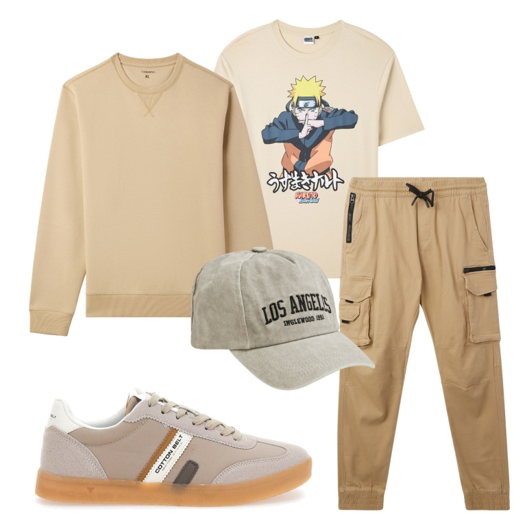 Outfit uomo - T-shirt con stampa. Stile Casual per Tutti i giorni. Abbinamento con t-shirt, pantaloni cargo, cappelli, felpe, sneakers.