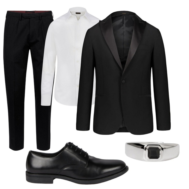 Outfit uomo - Cerimonia. Stile Business/Elegante per Cerimonia. Abbinamento con anelli, pantaloni, scarpe stringate, camicie, abiti.