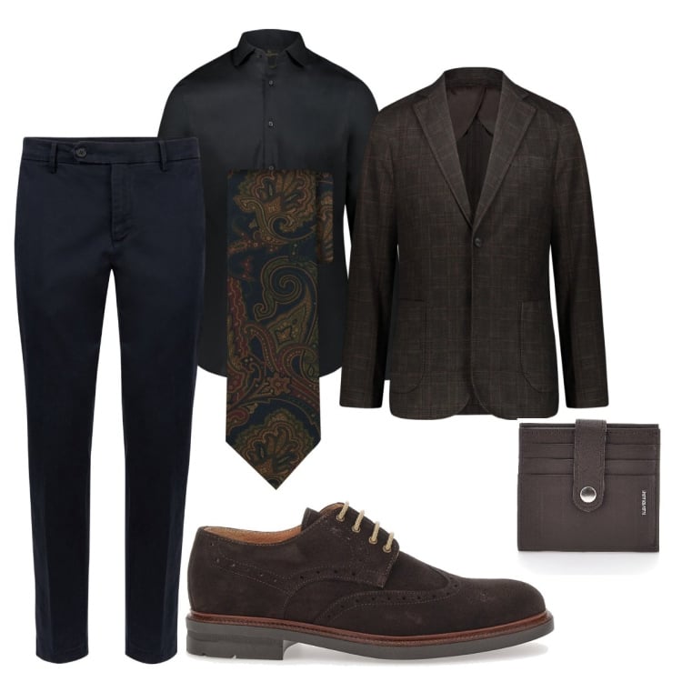 Outfit uomo - Total look #2099867. Stile Business/Elegante per Cerimonia. Abbinamento con giacche, pantaloni chino, camicie, portafogli, scarpe stringate, cravatte.