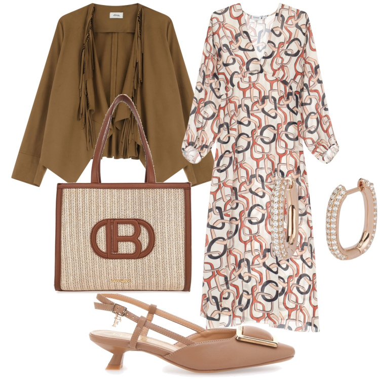 Outfit donna - Sabato in ufficio. Stile Bon Ton per Ufficio. Abbinamento con orecchini, vestiti midi/longuette, blazer, borse a spalla, décolleté.