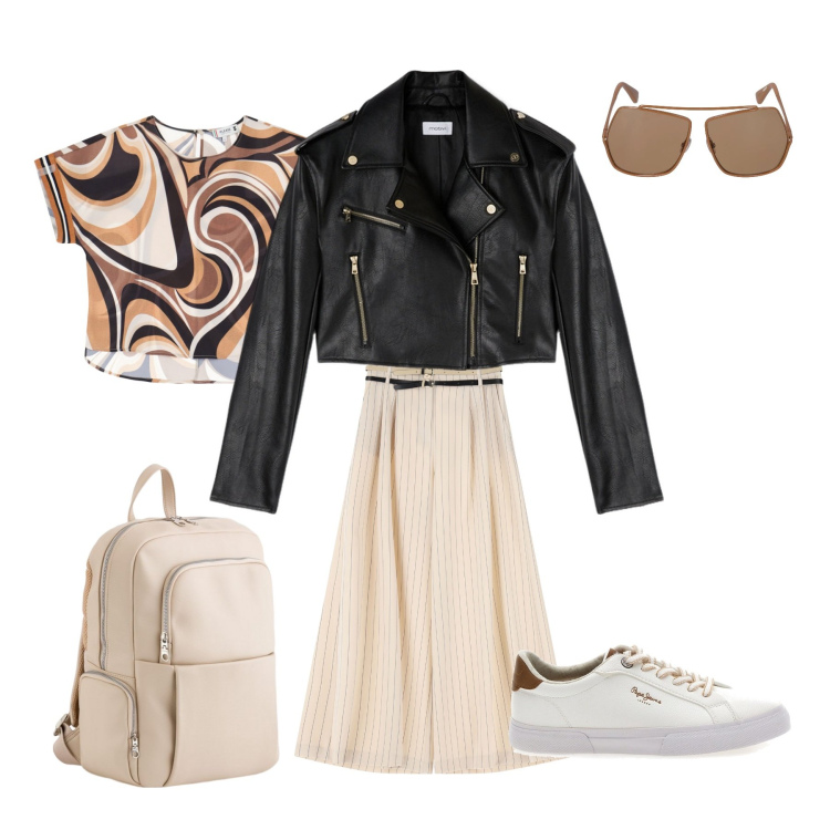 Outfit donna - Passeggiamo.... Stile Casual chic per Tutti i giorni. Abbinamento con bluse, pantaloni a palazzo, sneakers, blazer, zaini, occhiali da sole.
