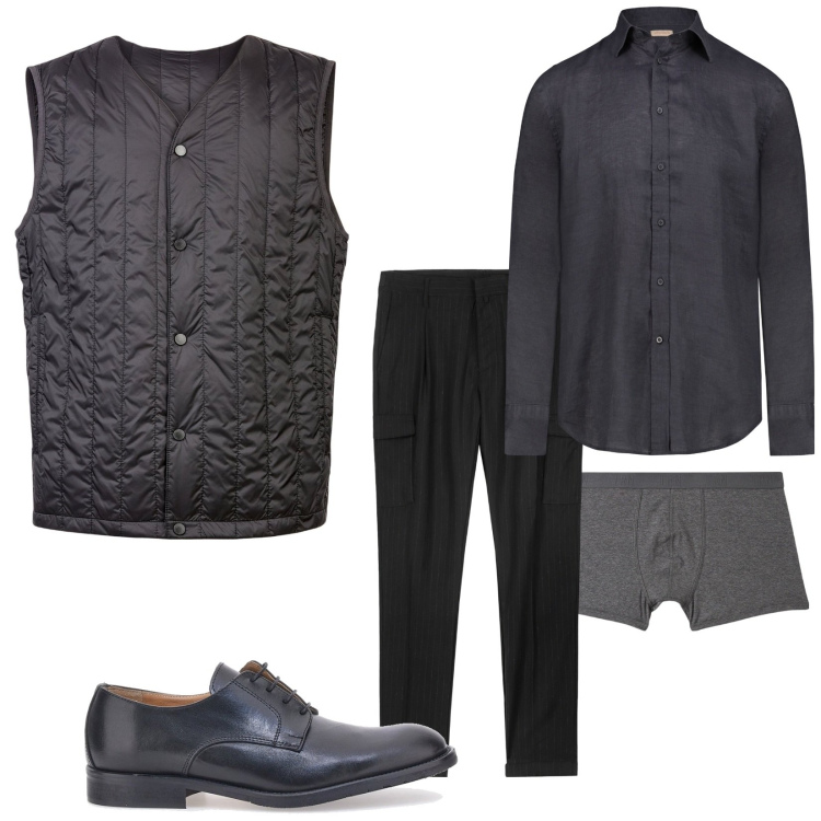 Outfit uomo - Total look #2100008. Stile Trendy per Serata speciale. Abbinamento con boxer, pantaloni cargo, camicie, piumini, scarpe stringate.