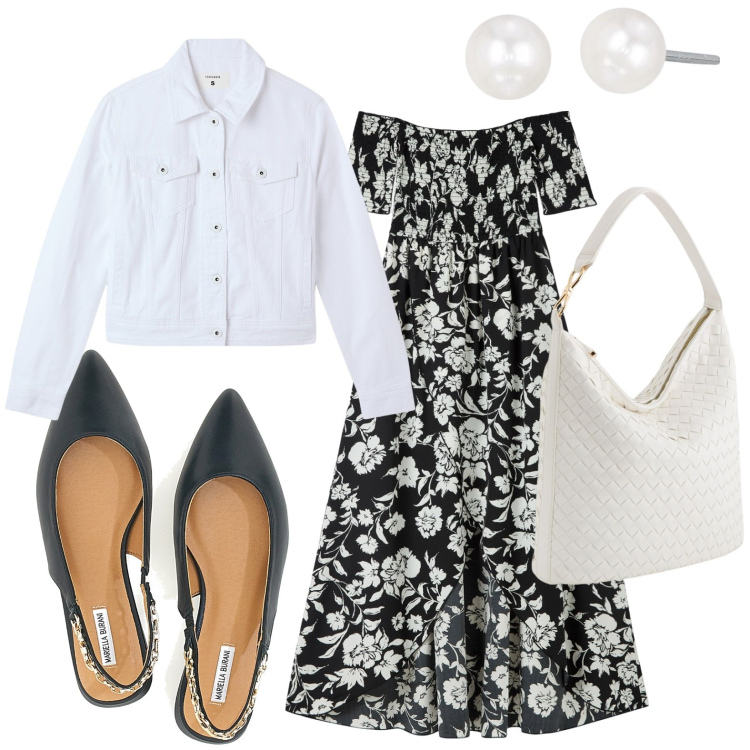 Outfit donna - Tailleur sartoriali per curve eleganti. Stile Chic per Tutti i giorni. Abbinamento con vestiti lunghi, blazer, orecchini, ballerine, borse a tracolla.